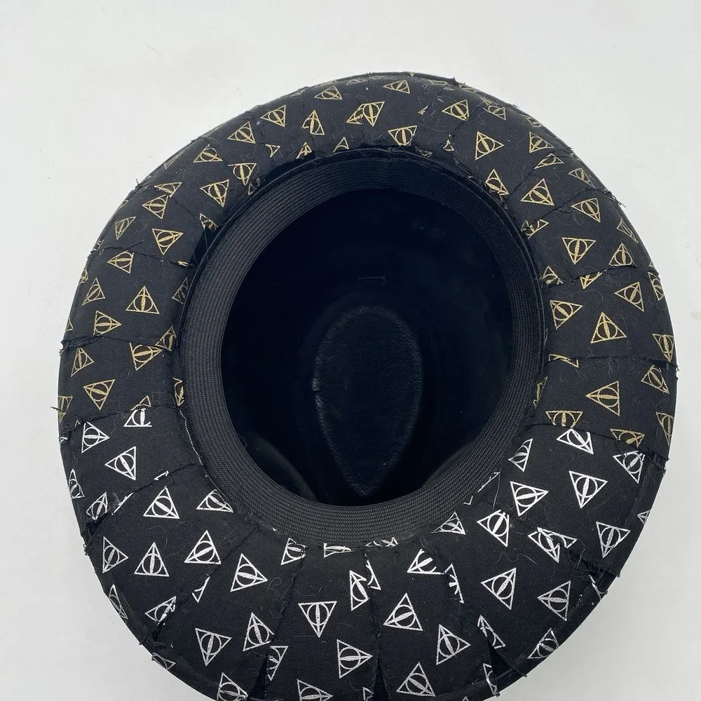 Steampunk Harry Porter Deathly Hallows Hat Black Fedora Size‎ 7 1/8 Feather